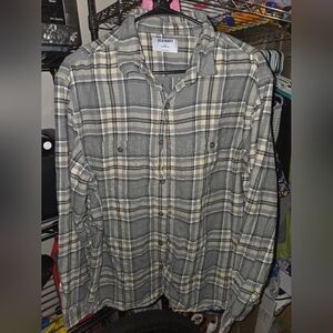 Old Navy Gray and Tan Plaid Shirt